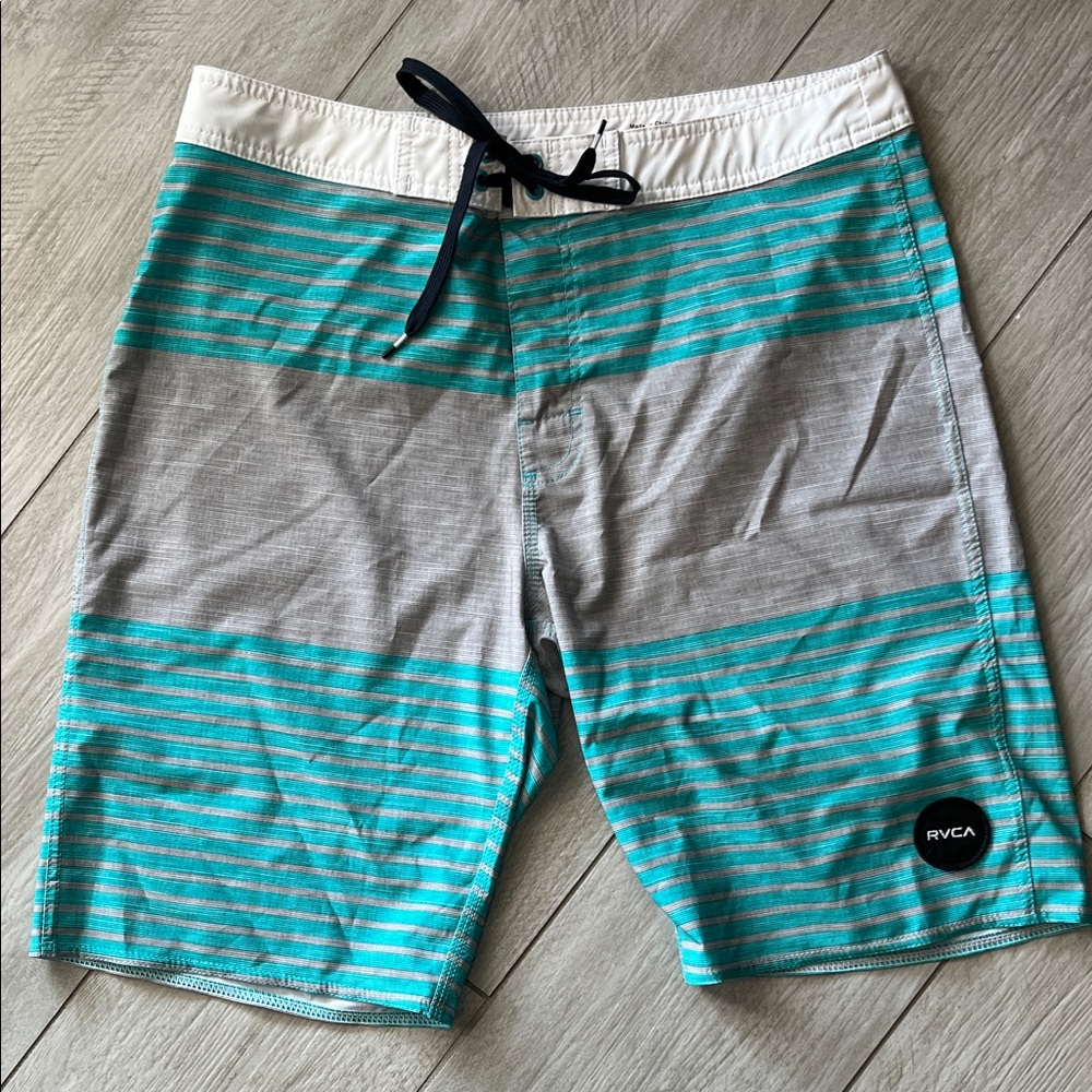 RVCA Aqua and Gray Striped Board Shorts